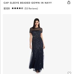 CAP SLEEVE BEADED GOWN IN NAVY